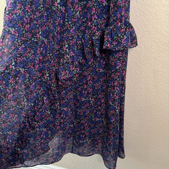 Lulus Evalina Midi Dress Womens Large Navy Blue Floral Smocked Ruffles Flowy - Picture 7 of 15